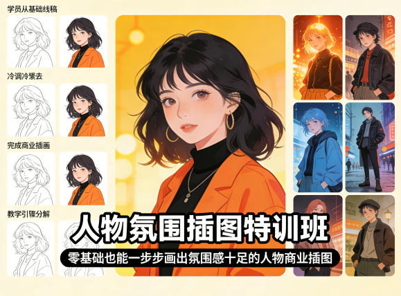 零基础入门：人物商业插图特训班，教你一步步画出氛围感十足的人物插图-资源项目网