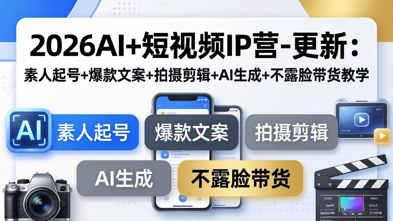 2026年AI+短视频IP营：素人起号、爆款文案、拍摄剪辑、AI生成及不露脸带货教程-资源项目网