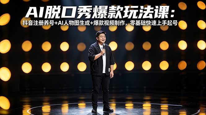 AI脱口秀爆款玩法课:抖音注册养号、AI人物图生成、爆款视频制作,零基础快速上手起号-资源项目网