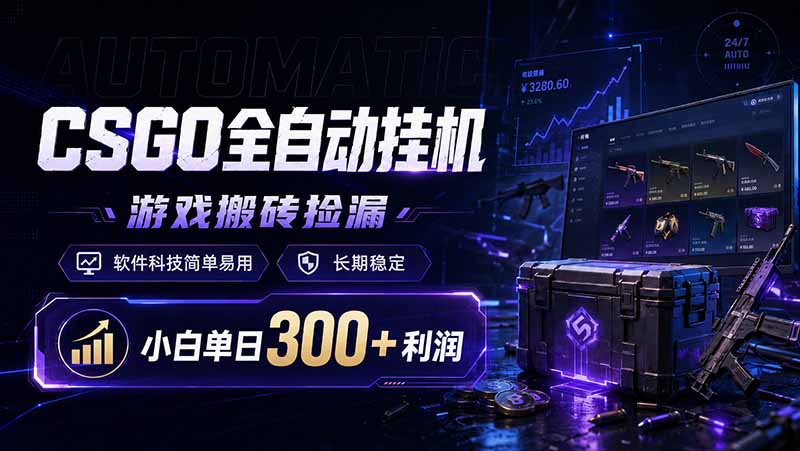 CSGO全自动挂机软件，游戏搬砖捡漏，科技简单易用，长期稳定，小白单日300+利润-资源项目网