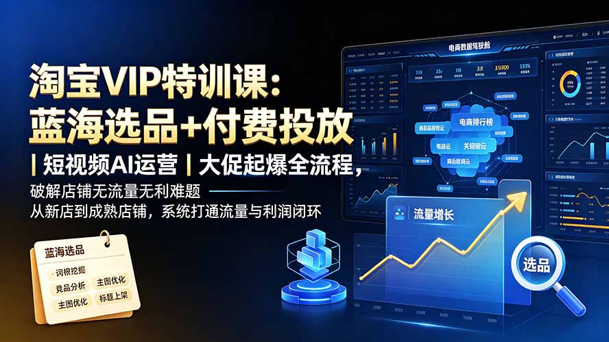 淘宝VIP特训课:蓝海选品+付费投放,短视频AI运营,大促起爆全流程,破解店铺流量与利润难题-资源项目网