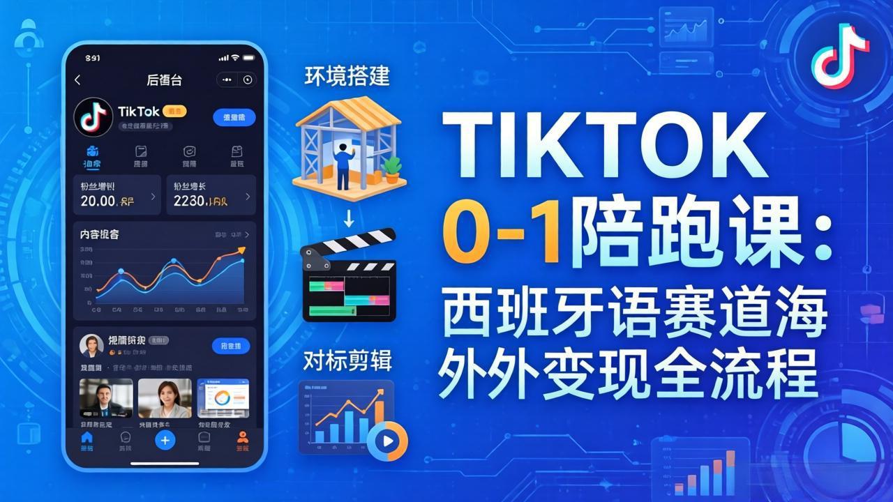 TIKTOK 0-1陪跑课：西班牙语赛道海外变现全流程，从环境搭建到刷对标剪辑-资源项目网