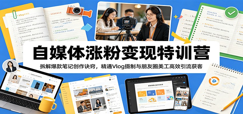 自媒体涨粉变现特训营：揭秘爆款笔记创作与Vlog摄制技巧，精通朋友圈美工高效引流获客-资源项目网
