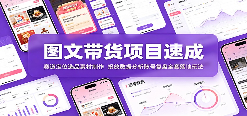 速成图文带货项目：赛道定位、选品、素材制作、投放分析、账号复盘全套落地策略-资源项目网