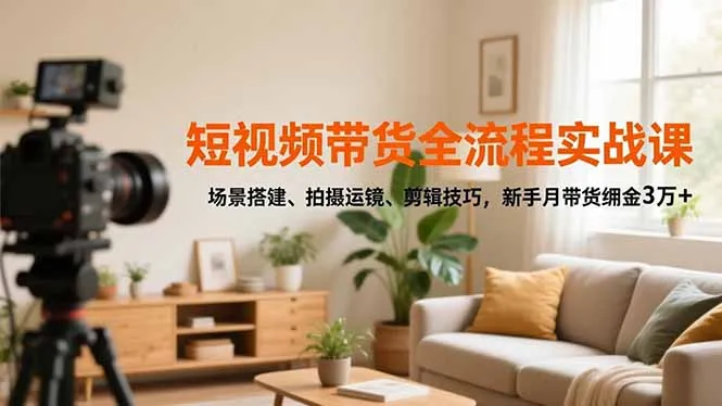 短视频带货全流程实战课：场景搭建、拍摄运镜、剪辑技巧，新手月佣金3万+-资源项目网