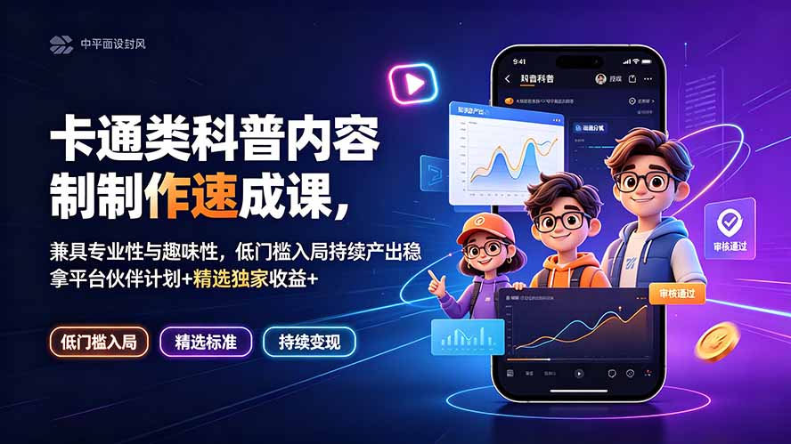 卡通科普速成课：专业与趣味并存，低门槛创作，平台伙伴计划+独家收益-资源项目网