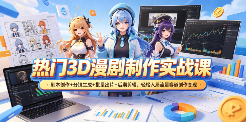 3D漫剧制作实战课程：剧本创作、分镜生成、批量出片、后期剪辑，轻松入局流量赛道-资源项目网