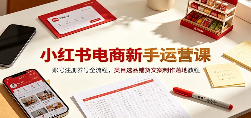 小红书电商新手运营课程：账号注册、养号全流程，选品铺货文案制作教程-资源项目网