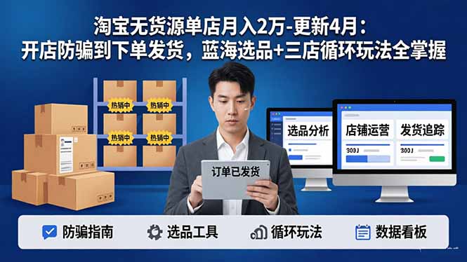 淘宝无货源5.0单店月入2万：4月更新，开店防骗到发货全流程+蓝海选品+三店循环玩法-资源项目网