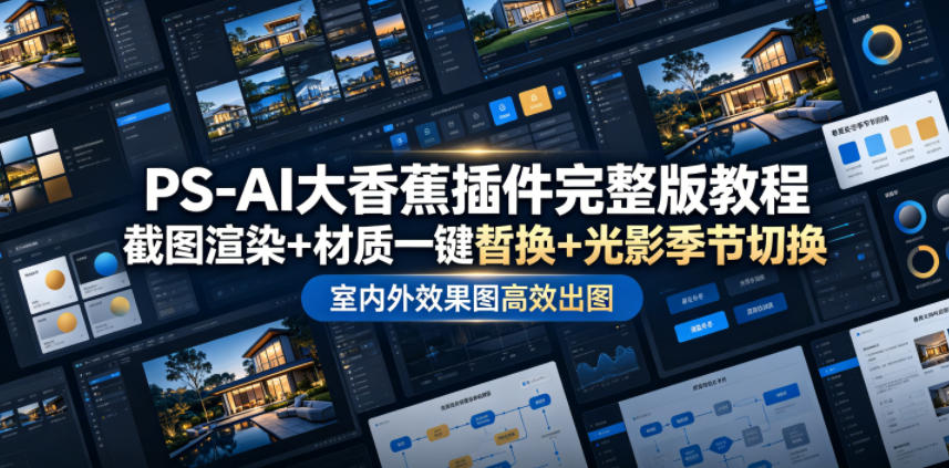 PS-AI大香蕉插件教程：一键替换材质、光影季节切换，室内外效果图高效出图高阶课程-资源项目网