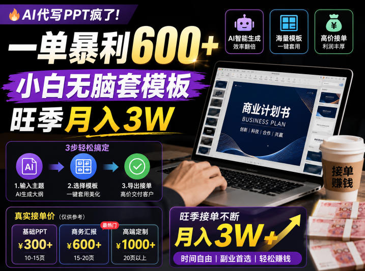 AI代写PPT月入3万,小白轻松赚钱秘籍!-资源项目网