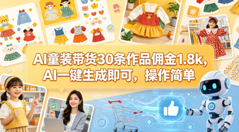 AI童装带货佣金1.8k，一键生成操作简单-资源项目网