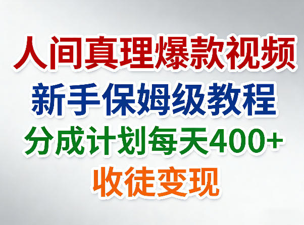 揭秘爆款视频教程：新手保姆级，每天4张分成计划+收徒变现技巧-资源项目网