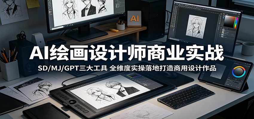 AI绘画设计师商业实战:SD/MJ/GPT三大工具,全维度实操落地打造商用设计作品-资源项目网