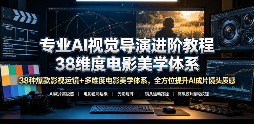 AI视觉导演进阶教程：38种影视运镜技巧+多维度电影美学体系，全面提升成片高级感与镜头质感-资源项目网