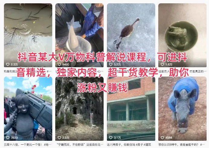 抖音大V万物科普课程,精选独家内容,干货教学助力涨粉赚钱-资源项目网