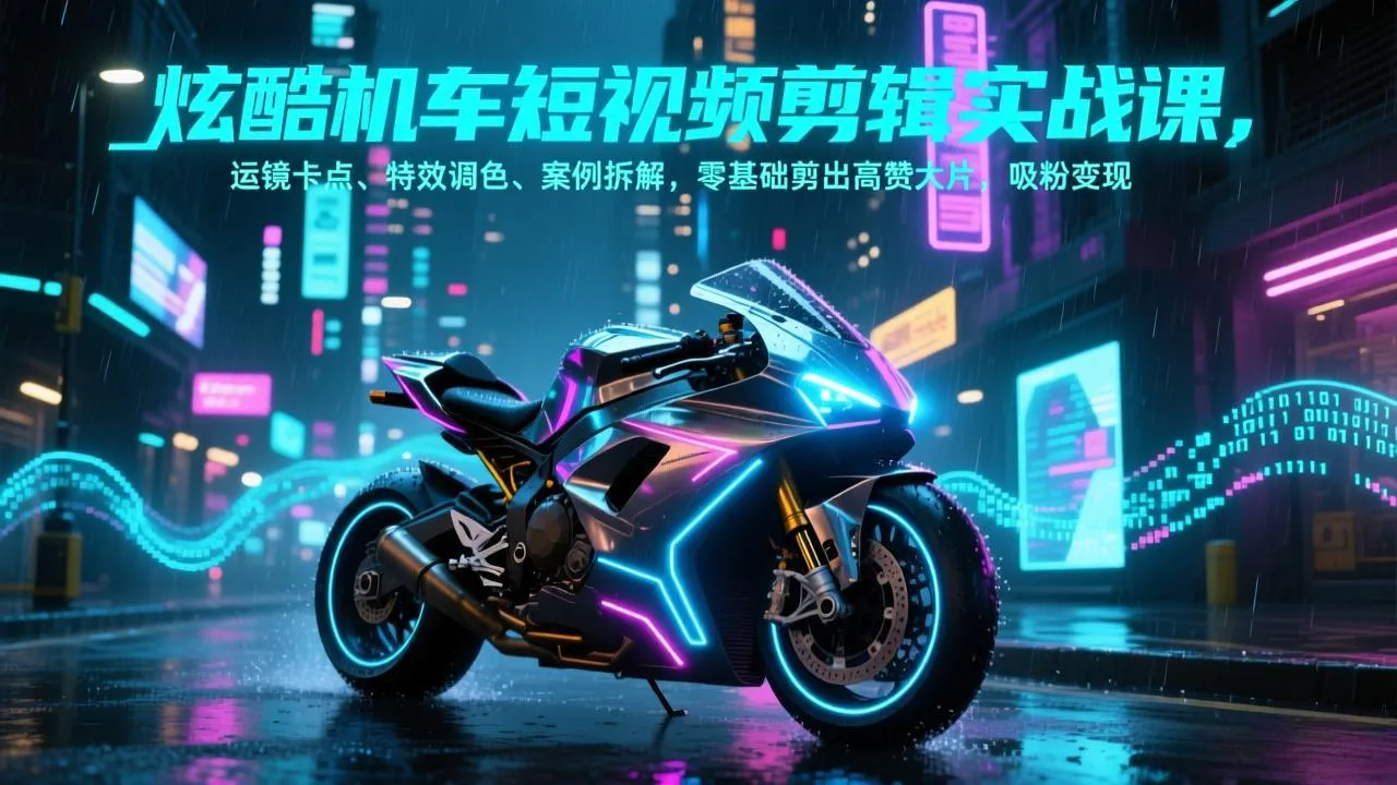 零基础打造爆款机车短视频：运镜技巧、特效调色与案例分析-资源项目网