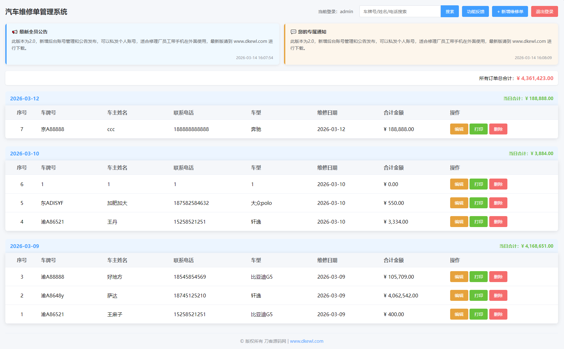 汽修单管理系统源码下载-资源项目网