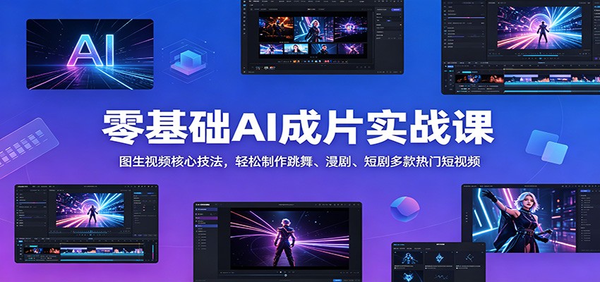 零基础AI成片实战课:图生视频核心技法,轻松制作跳舞、漫剧、短剧多款热门短视频-资源项目网