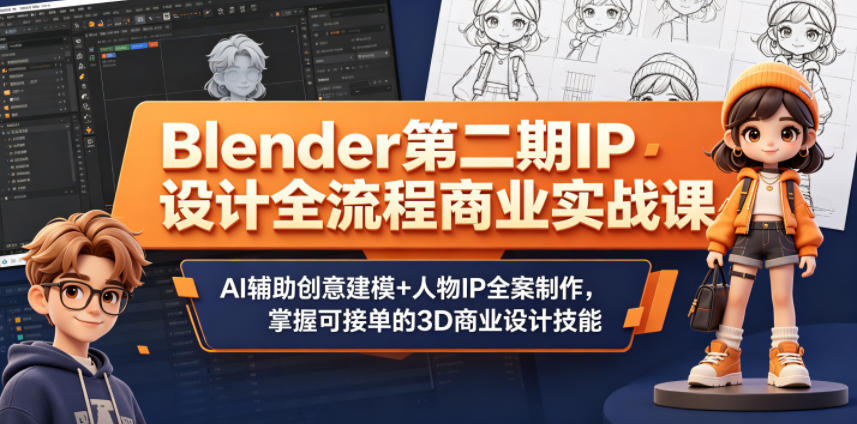 Blender第二期IP设计全流程商业实战课：AI辅助创意建模与人物IP全案制作，掌握3D商业设计技能-资源项目网