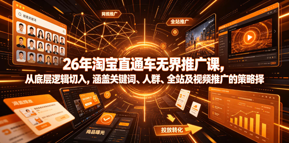 26年淘宝直通车无界推广课：揭秘底层逻辑，掌握关键词、人群、全站及视频推广策略选择-资源项目网