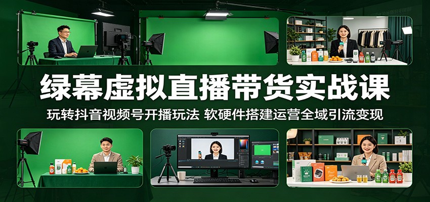 绿幕虚拟直播带货实战课：抖音视频号开播全域引流变现技巧-资源项目网