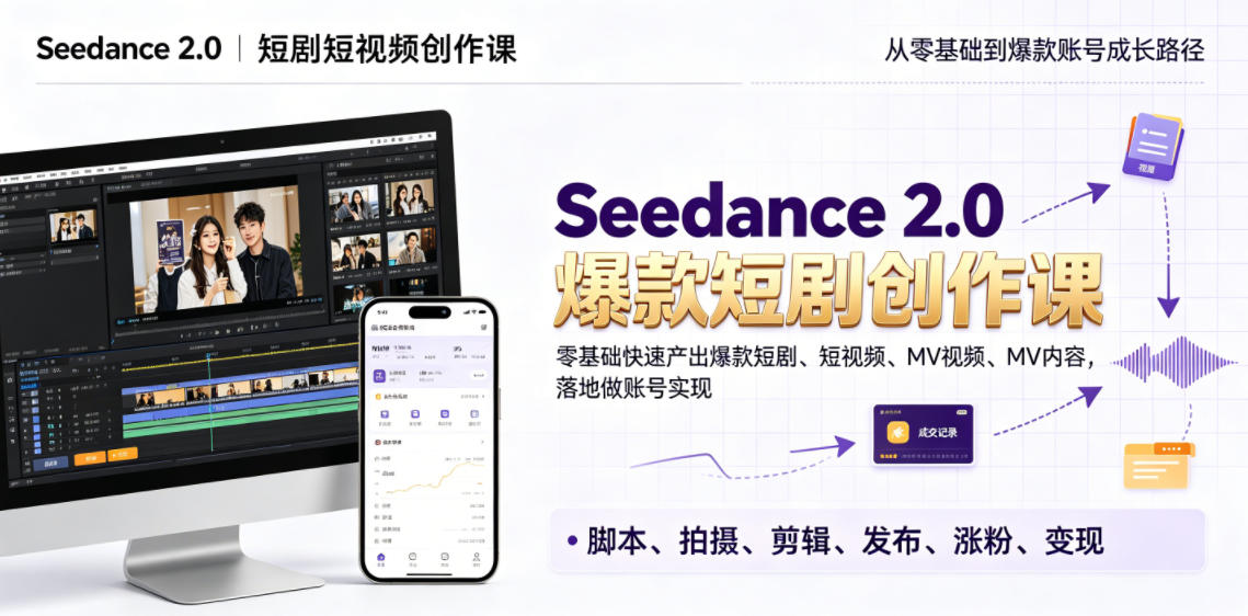 Seedance 2.0短视频创作课:零基础快速产出爆款短剧、短视频、MV,助力账号变现-资源项目网