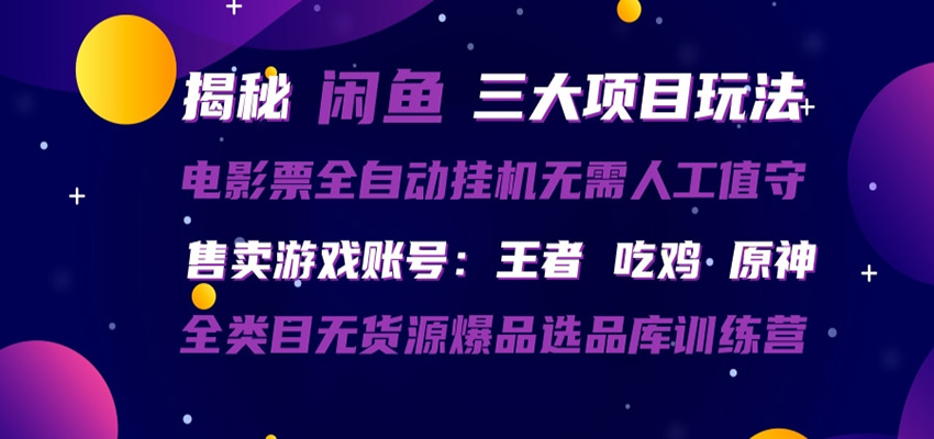 闲鱼三种玩法：全自动电影票销售、游戏账号售卖、爆品选品库训练营-资源项目网