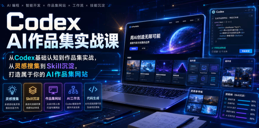 Codex AI作品集实战课程：从基础到实战，灵感搜集与技能沉淀，打造专属AI作品集网站-资源项目网