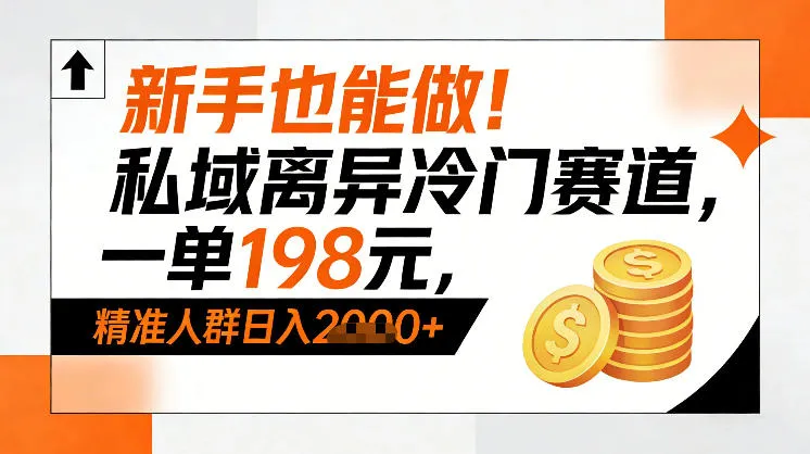 新手也能操作！私域市场冷门项目，日入1k+，精准人群一单赚198-资源项目网
