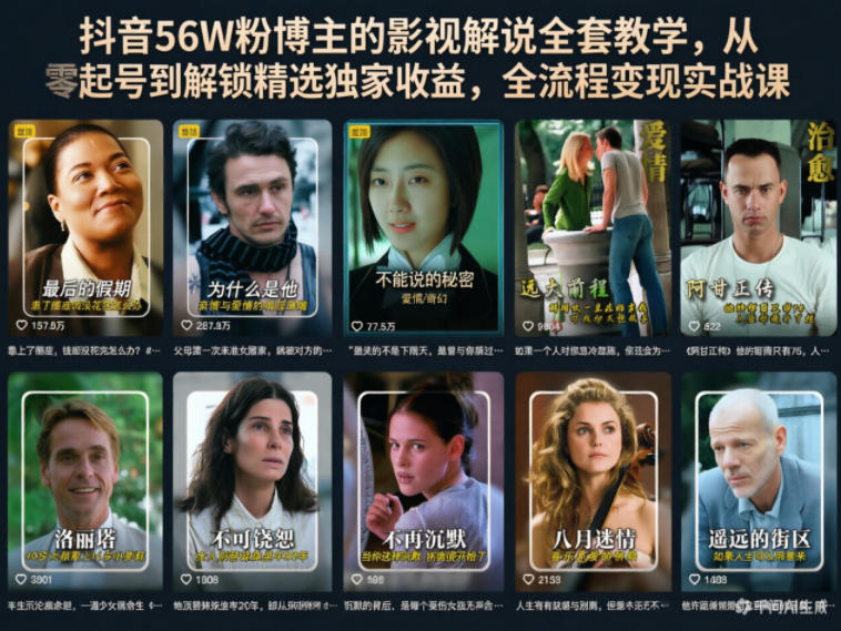 抖音56万粉丝博主影视解说全套教学,从零到解锁独家收益的全流程变现实战课-资源项目网