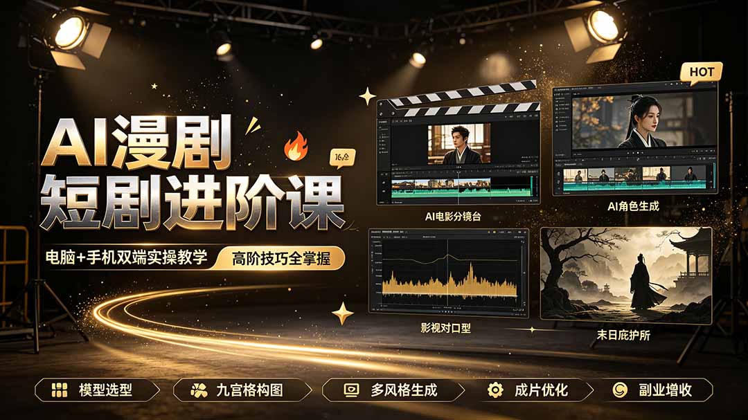 AI漫剧短剧进阶课：电脑手机双端实操教学，影视剧对口型人物吃瓜、解压末日庇护所全程讲解，掌握高阶技巧-资源项目网