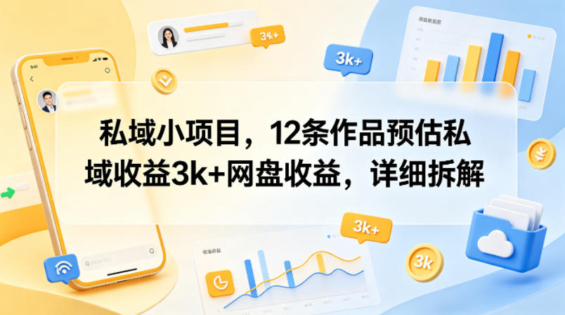 私域小项目收益分析：12条作品预估网盘收益3k+-资源项目网