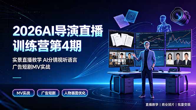 2026AI导演直播训练营第4期：实景教学AI分镜与视听语言，广告短剧MV实战，解决人物画面问题-资源项目网