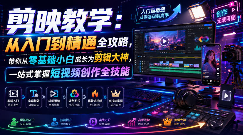 剪映剪辑技巧：零基础到大神，一站式掌握短视频创作技能-资源项目网