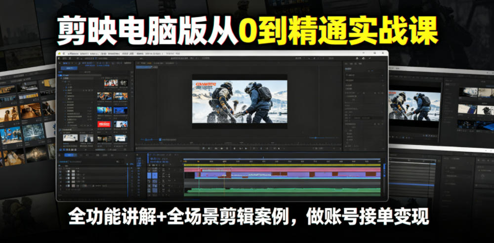 剪映电脑版精通实战课:全功能解析+多场景剪辑案例,助力账号变现-资源项目网