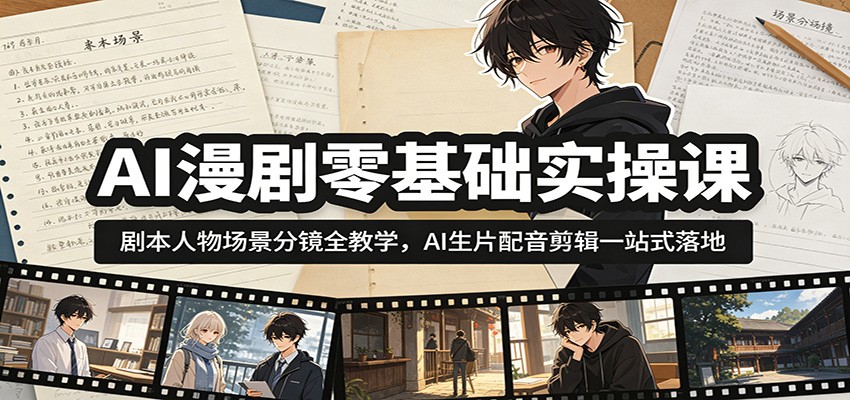 AI漫剧零基础实操课:剧本、人物、场景分镜全教学,AI生片配音剪辑一站式落地-资源项目网