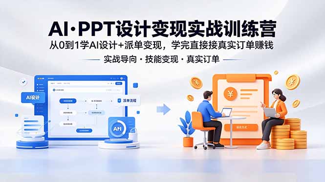 AI PPT设计变现实战训练营：从零到一掌握AI设计技巧，学习派单赚钱技能，完成课程后直接接取真实订单-资源项目网