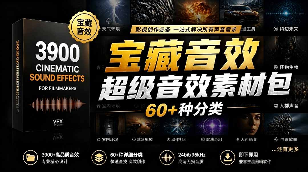 宝藏音效合集包:60+分类,3900个高品质剪辑素材,中文清晰分类-资源项目网