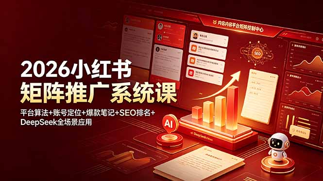 2026小红书矩阵推广系统课：平台算法+账号定位+爆款笔记+SEO排名+DeepSeek全场景应用-资源项目网