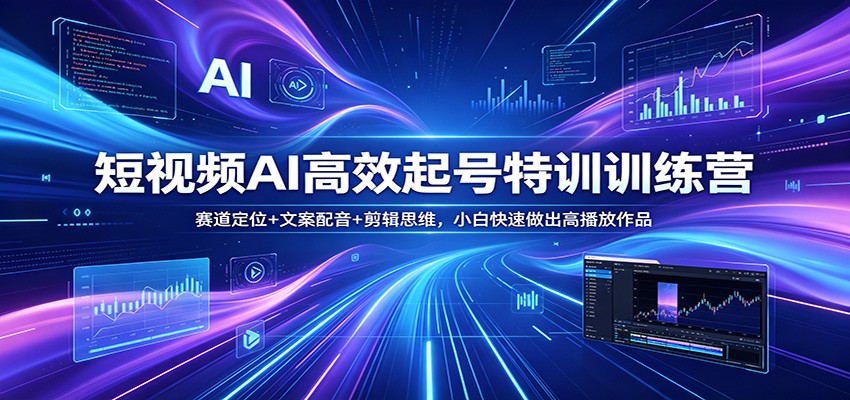 短视频AI高效起号特训营：赛道定位、文案配音、剪辑思维，助力小白快速提升作品播放量-资源项目网