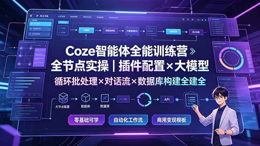 Coze智能体全能训练营：全节点实操、插件配置、大模型应用、循环批处理、对话流设计及数据库构建教程-资源项目网