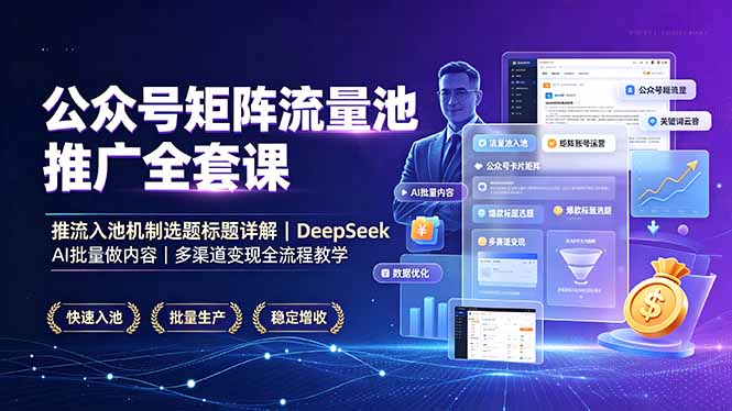 公众号矩阵流量池推广全套课程：深入解析推入机制与选题标题，使用DeepSeek AI实现内容批量制作及多渠道盈利策略-资源项目网