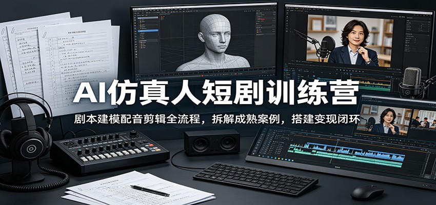 AI仿真人短剧训练营:剧本、建模、配音、剪辑全流程解析,案例拆解与变现策略-资源项目网