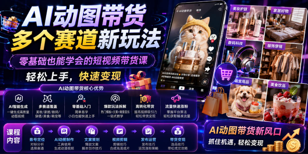 AI动图带货新玩法：零基础短视频带货课，轻松上手快速变现-资源项目网