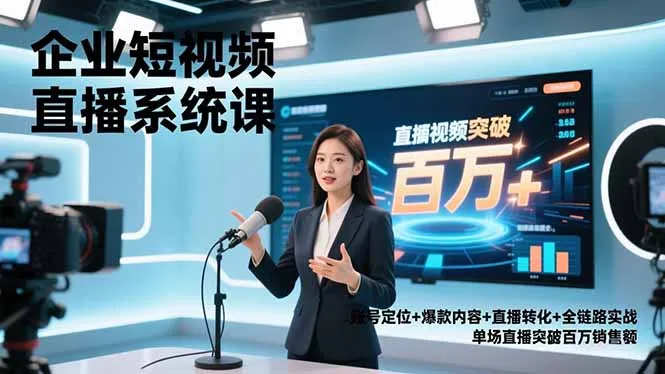 企业短视频直播系统课程：账号定位、爆款内容、直播转化及全链路实战，单场直播突破百万销售额-资源项目网
