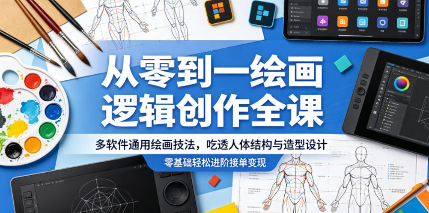 零基础绘画进阶课程:从零到一掌握全软件通用技法,精通人体结构与造型设计,轻松接单变现-资源项目网