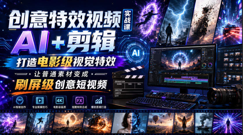 AI剪辑实战课：创意特效视频制作，将普通素材转化为刷屏级短视频-资源项目网