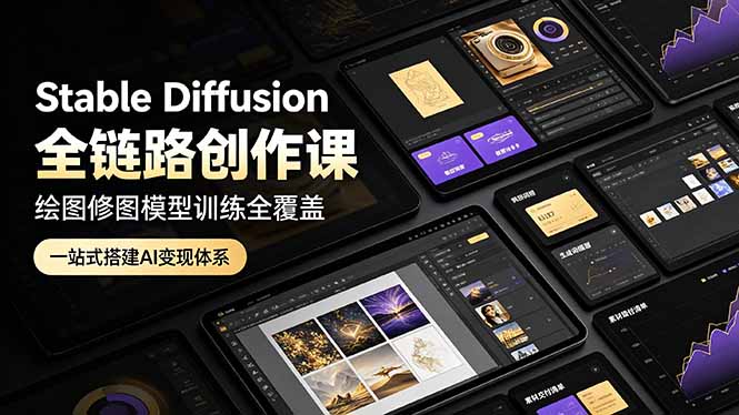 Stable Diffusion全链路创作课程：绘图修图模型训练全覆盖，打造AI变现体系-资源项目网