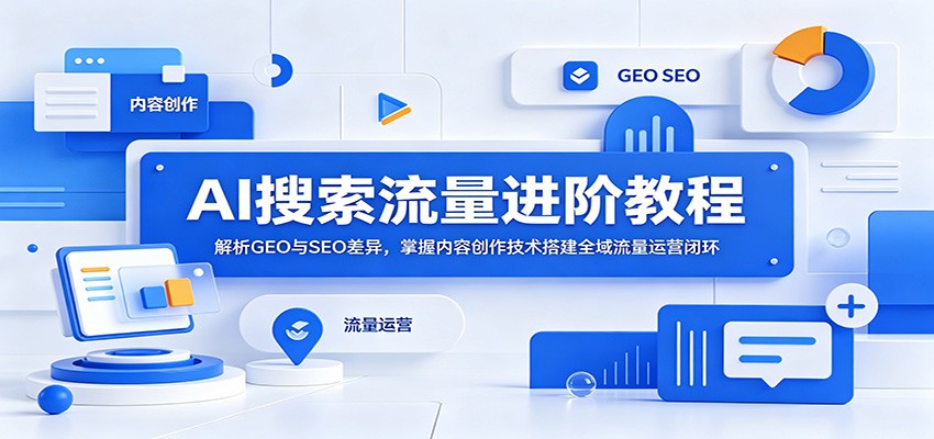 AI搜索流量进阶教程：解析GEO与SEO差异，掌握内容创作技术搭建全域流量运营闭环-资源项目网